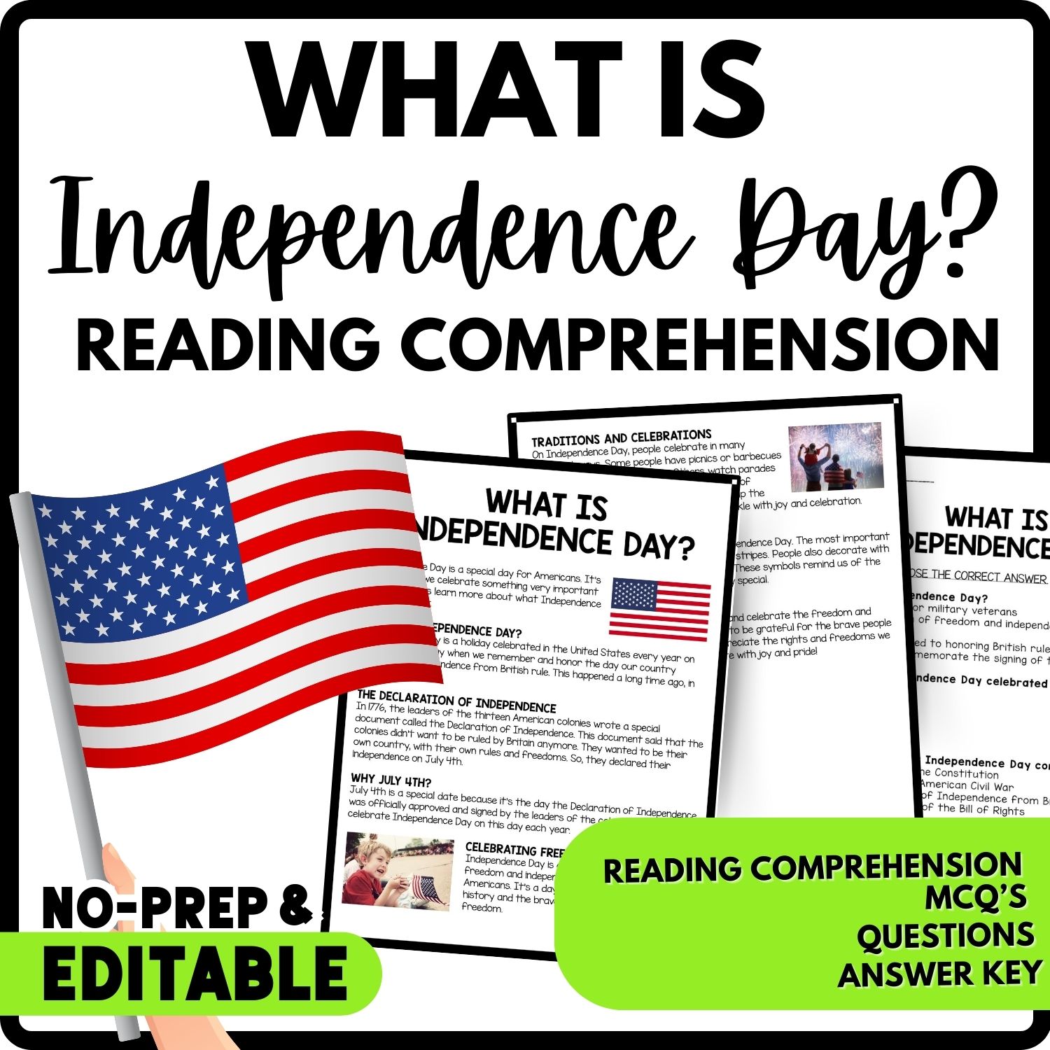 What is Independence Day 4th July Reading Comprehension Worksheet-Printable and Editable