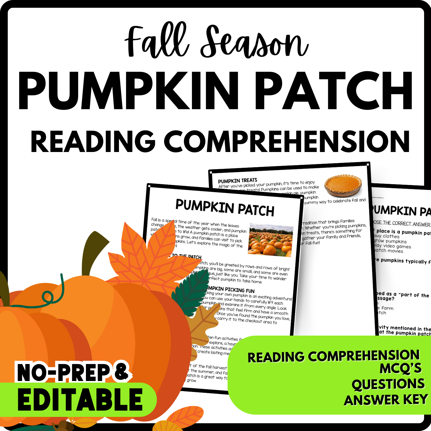 Women's History Month Pumpkin Patch Reading Comprehension Worksheet-Printable and Editable