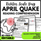 April Quake Remembrance Reading Comprehension Worksheet-Printable and Editable