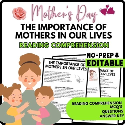 The Importance of Mothers in Our Lives Reading Comprehension Worksheet-Printable and Editable