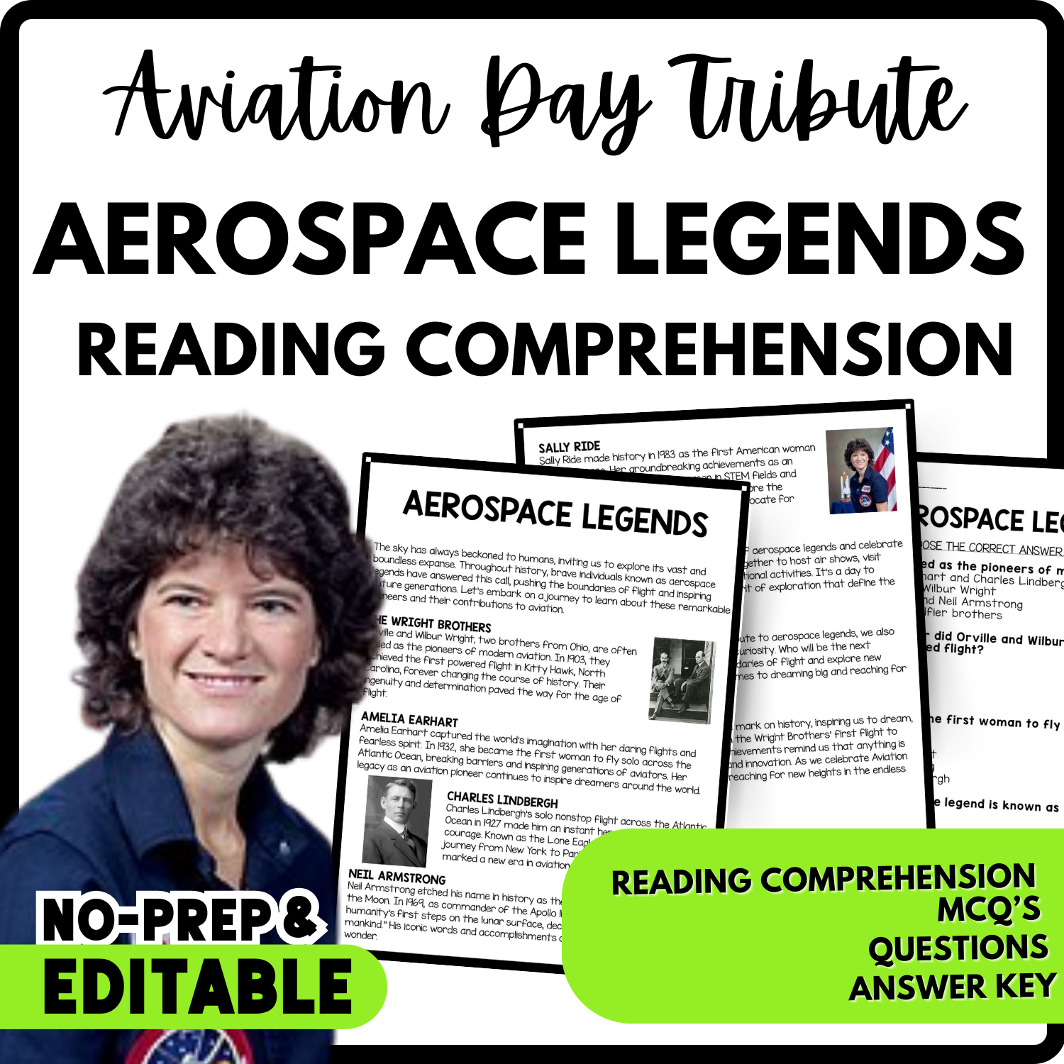 Aerospace Legends Reading Comprehension Worksheet-Printable and Editable