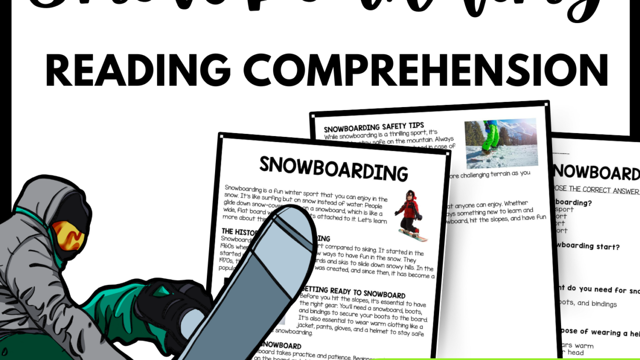 Snowboarding Reading Comprehension Worksheet-Printable and Editable