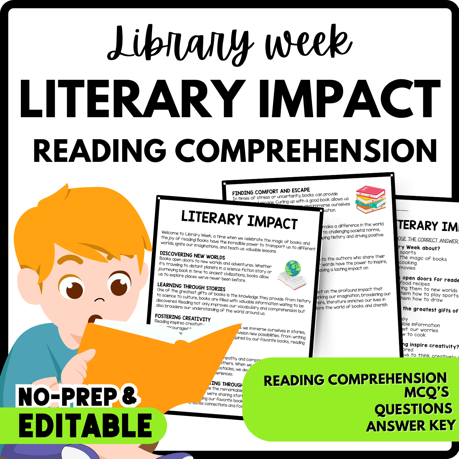 Literary Impact Reading Comprehension Worksheet-Printable and Editable