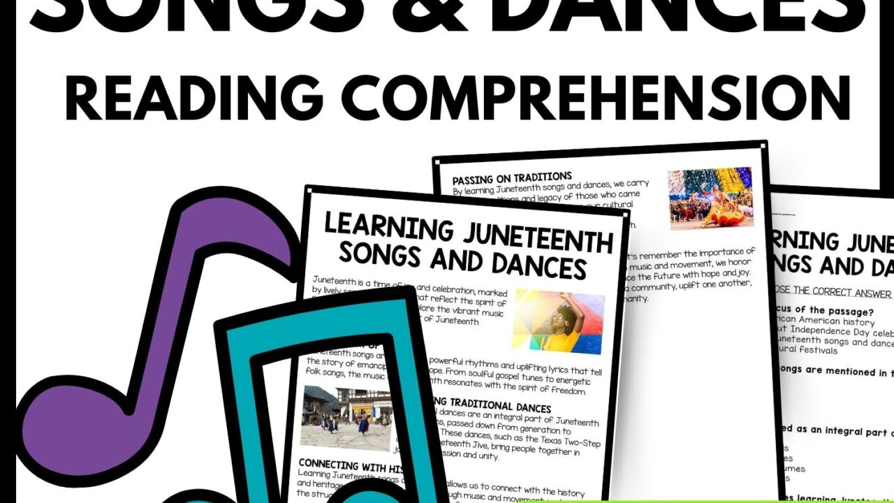 Learning Juneteenth Songs and Dances Reading Comprehension Worksheet-Printable and Editable