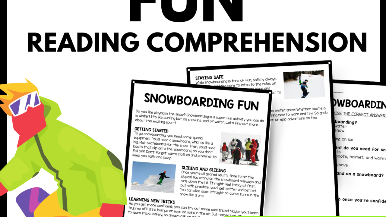 Snowboarding Fun Reading Comprehension Worksheet-Printable and Editable