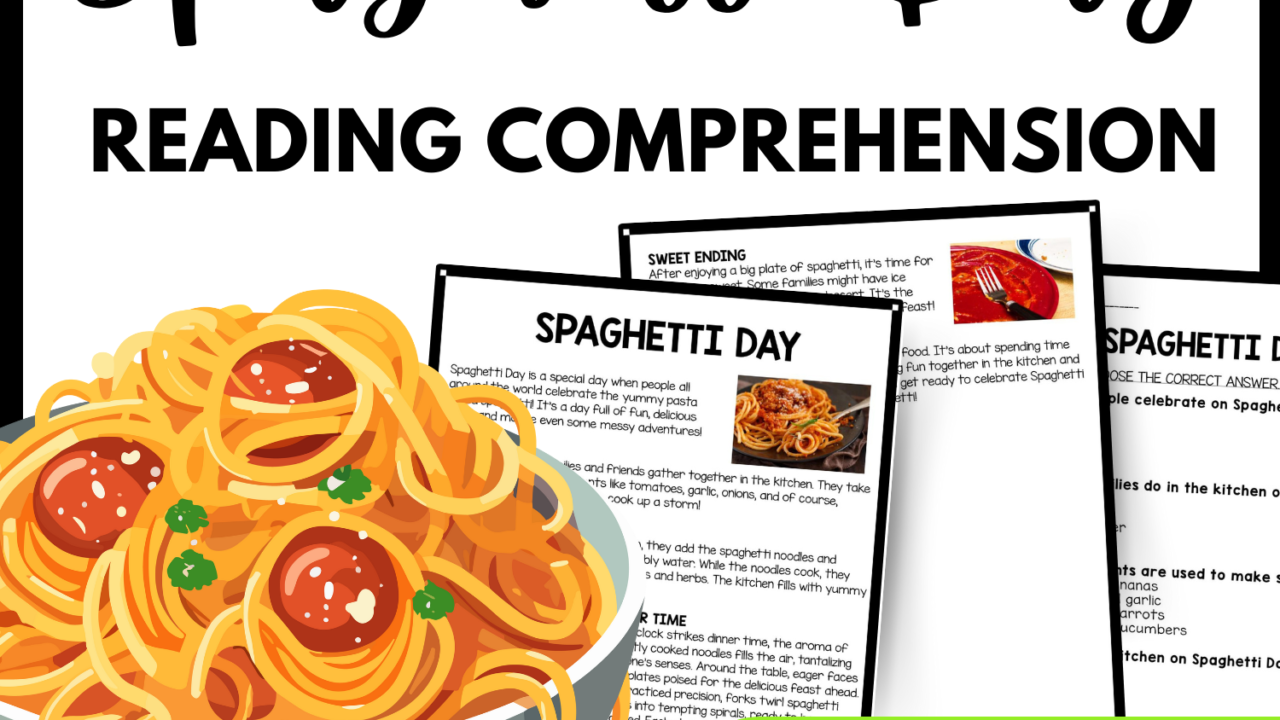 Spaghetti Day Reading Comprehension Worksheet-Printable and Editable