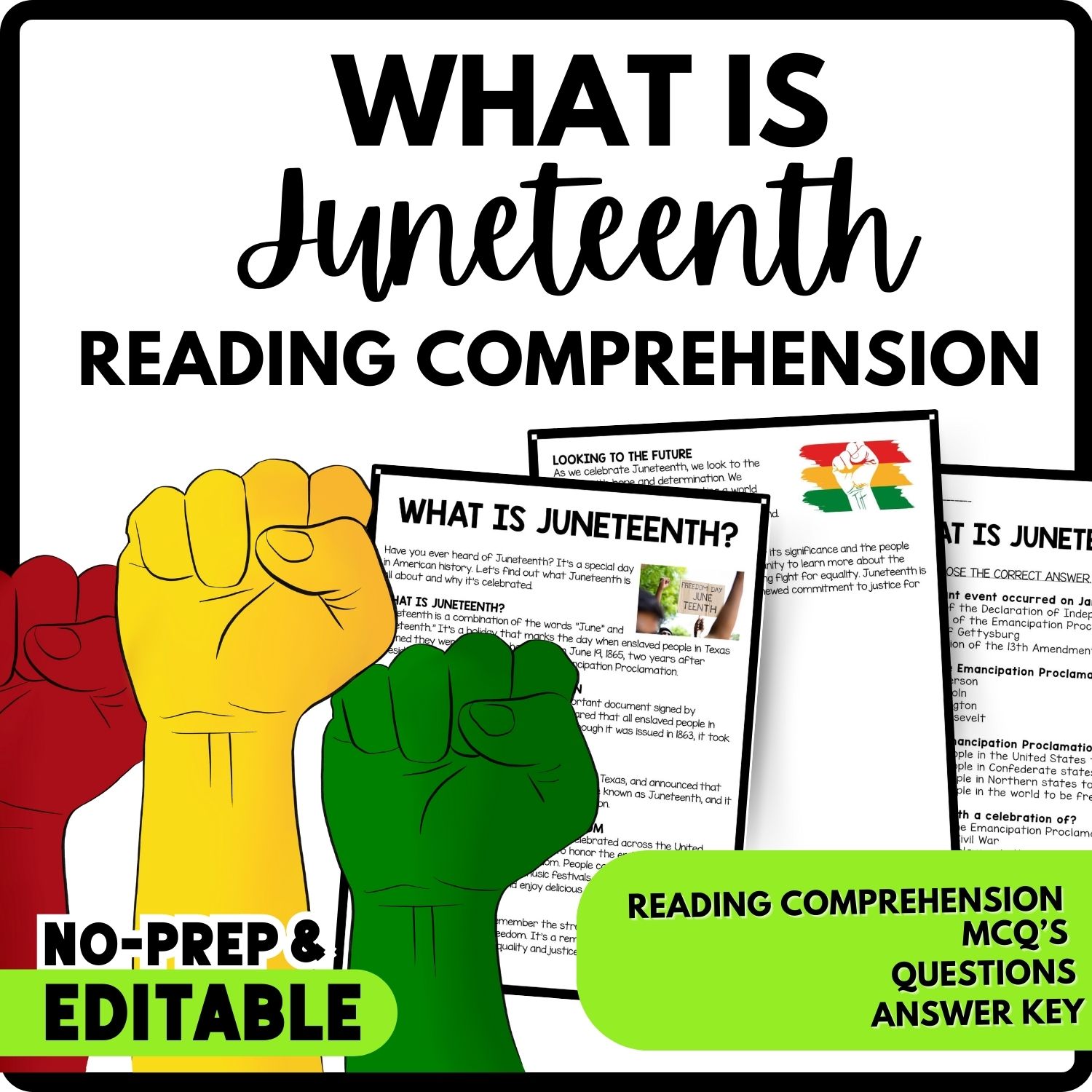 What Is Juneteenth? Reading Comprehension Worksheet-Printable and Editable