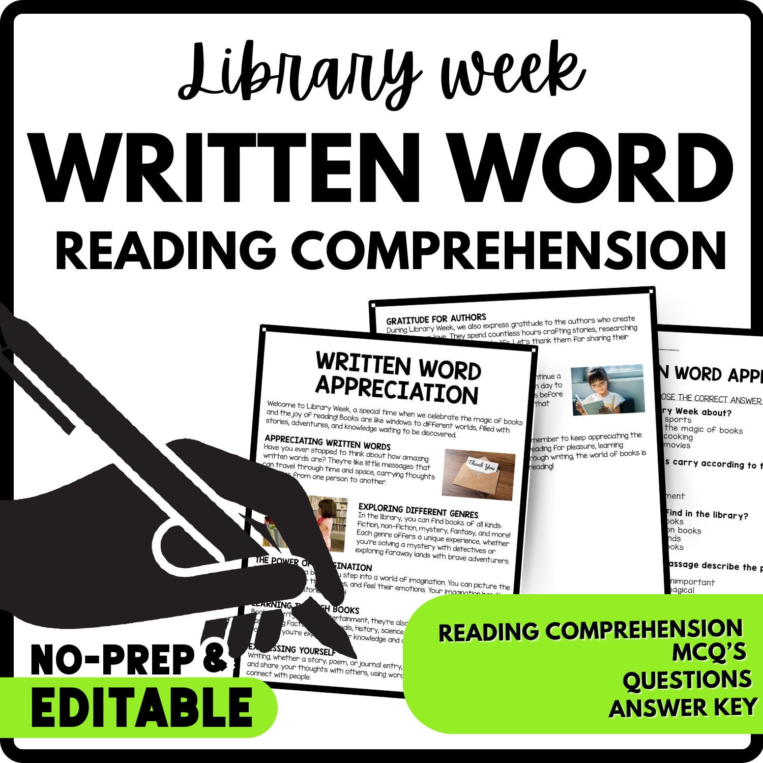 Written Word Appreciation Reading Comprehension Worksheet-Printable and Editable