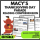 Macy's Thanksgiving Day Parade Reading Comprehension Worksheet-Printable and Editable