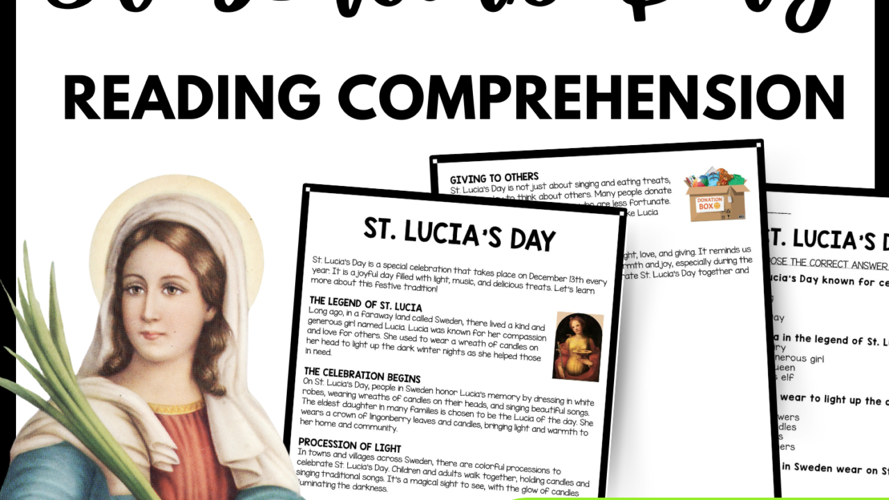 St. Lucia's Day Reading Comprehension Worksheet-Printable and Editable