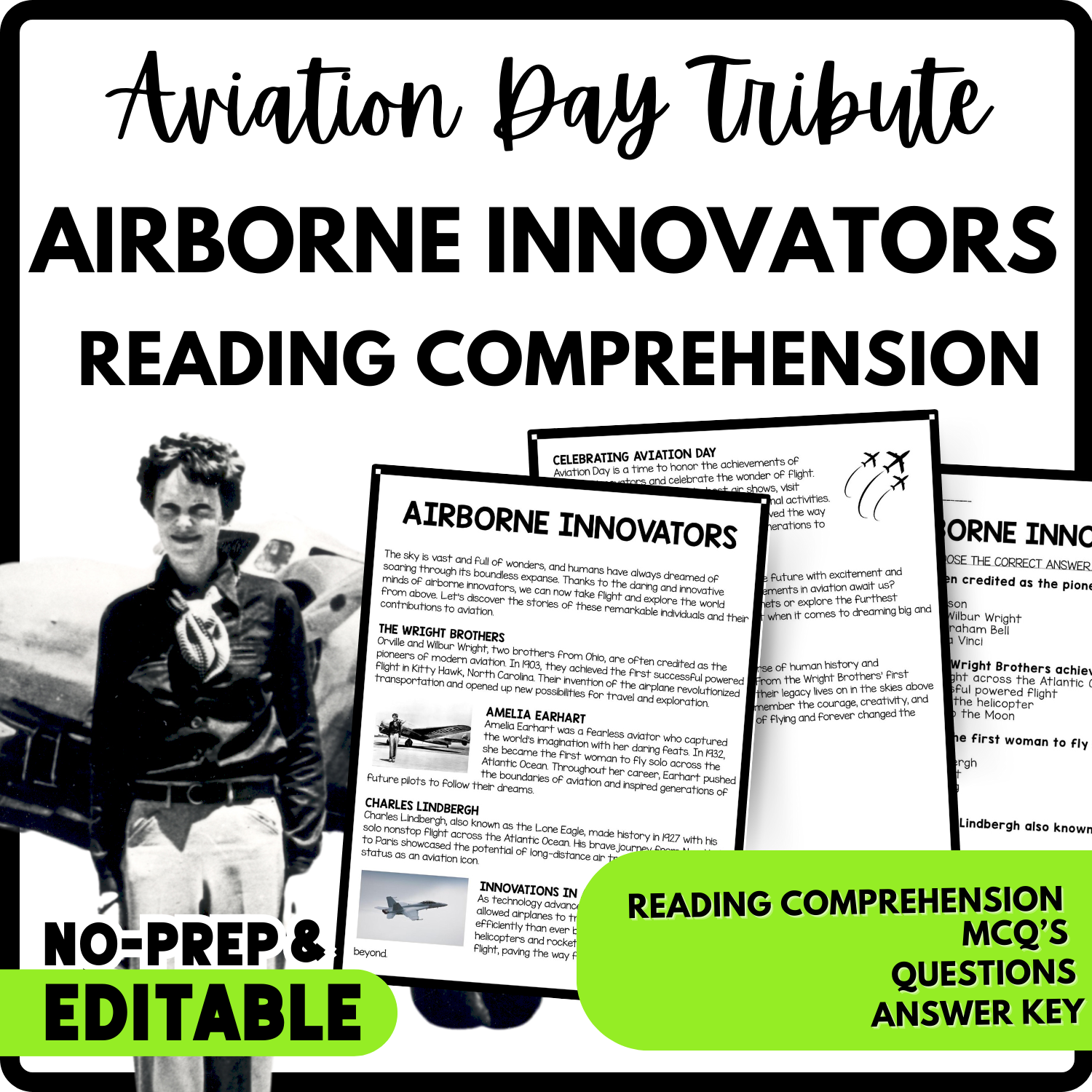 Airborne Innovators Reading Comprehension Worksheet-Printable and Editable