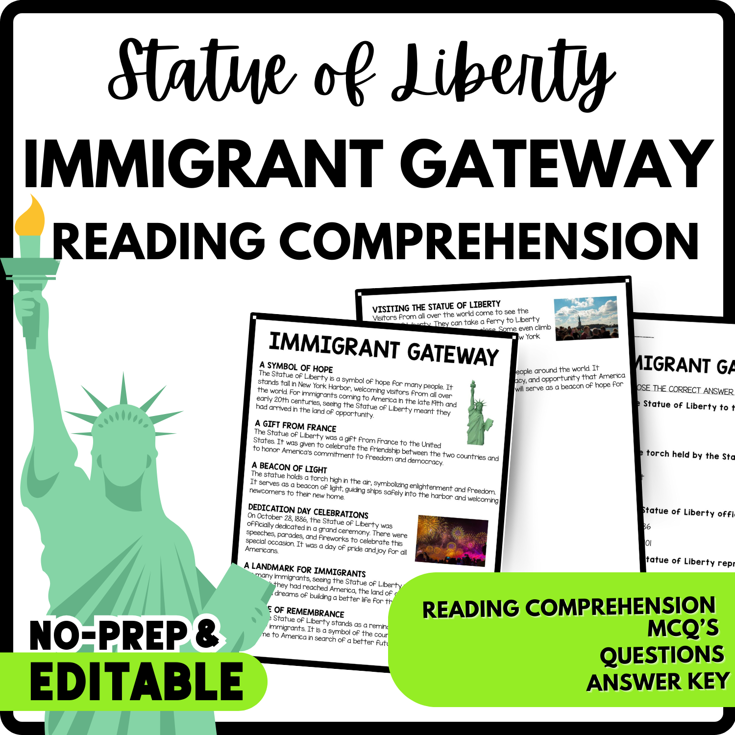 Immigrant Gateway Reading Comprehension Worksheet-Printable and Editable