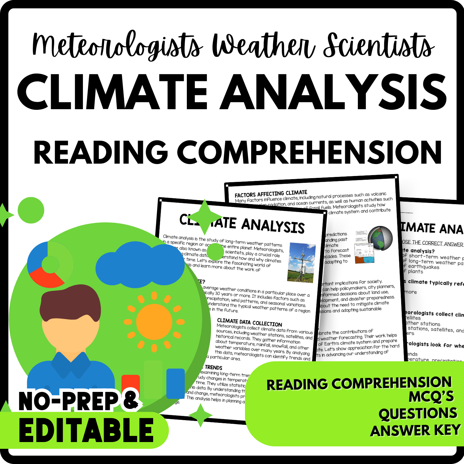 Climate Analysis Reading Comprehension Worksheet-Printable and Editable