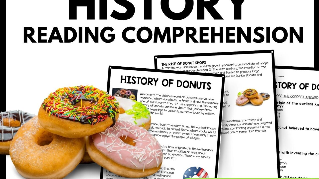 History of Donuts Reading Comprehension Worksheet-Printable and Editable