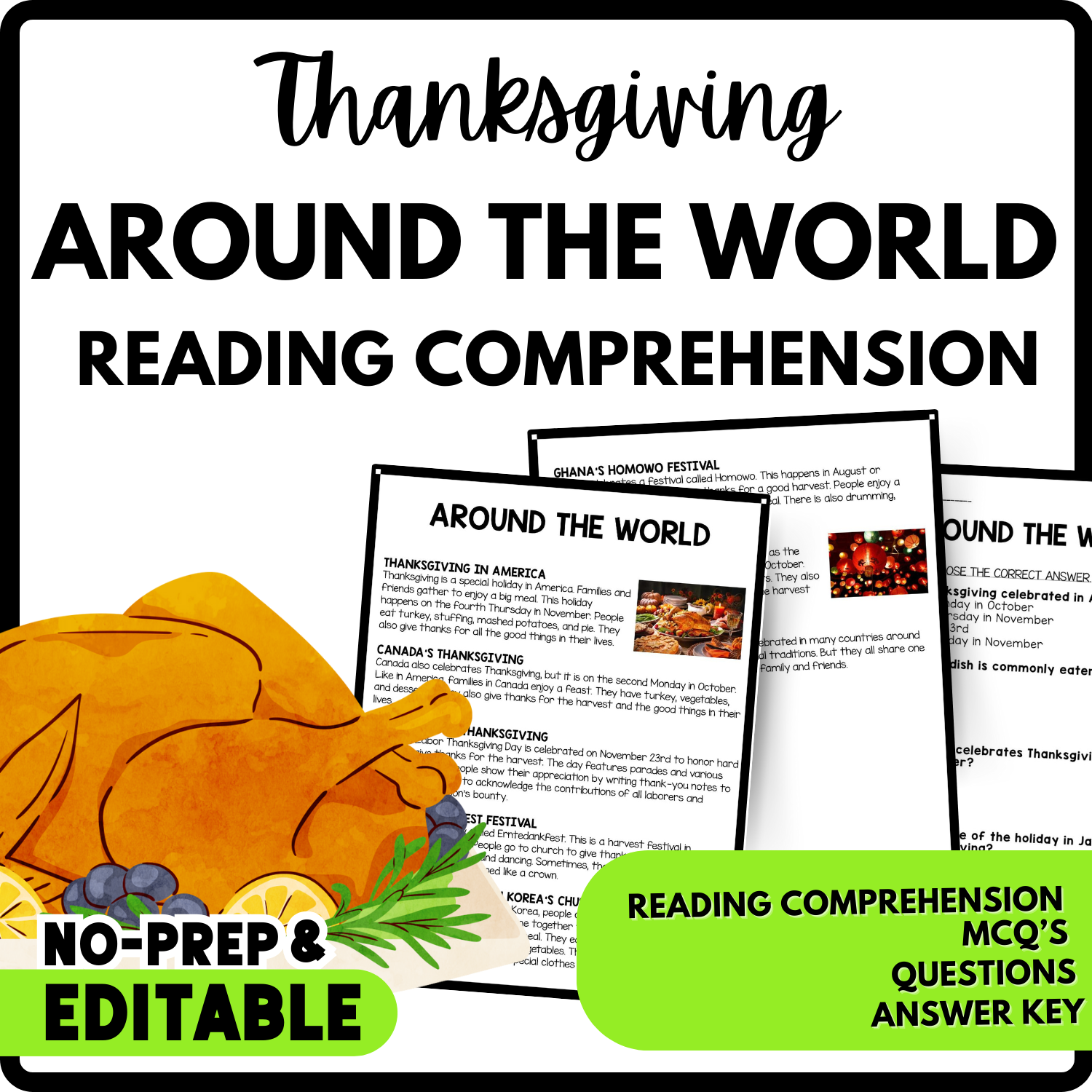 Around the world Reading Comprehension Worksheet-Printable and Editable