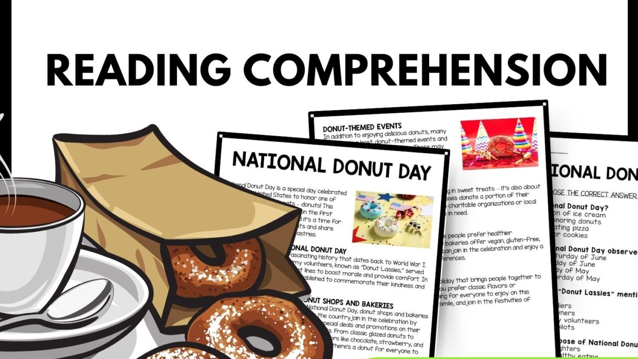 National Donut Day Reading Comprehension Worksheet-Printable and Editable