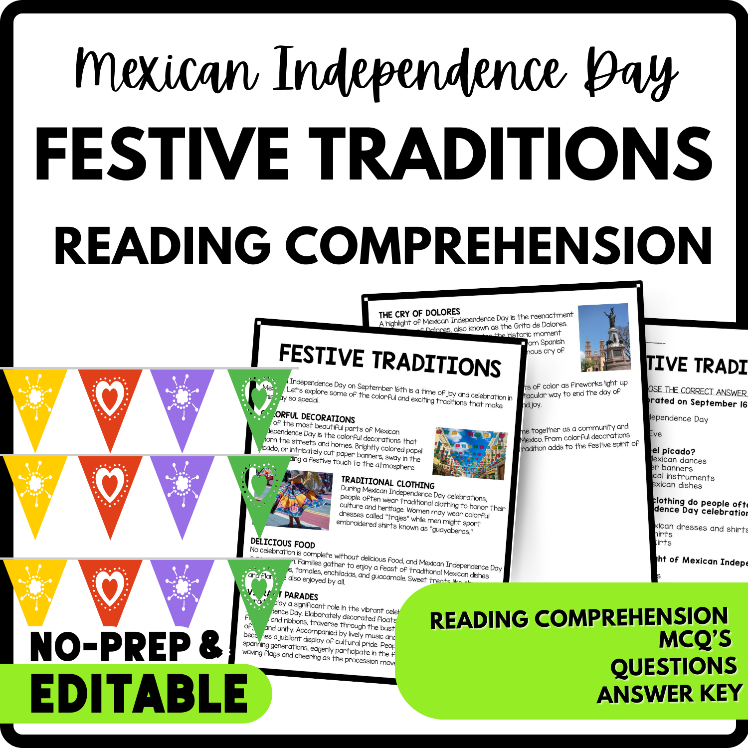 Festive Traditions Reading Comprehension Worksheet-Printable and Editable