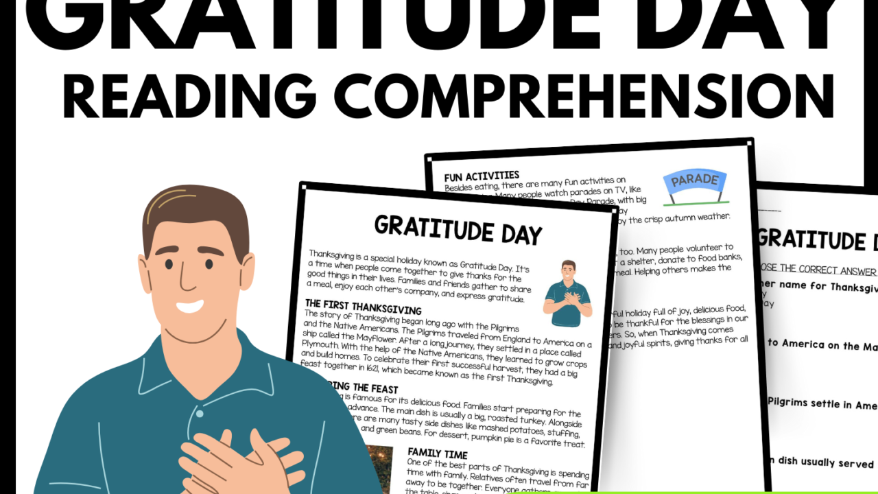 Gratitude Day Reading Comprehension Worksheet-Printable and Editable