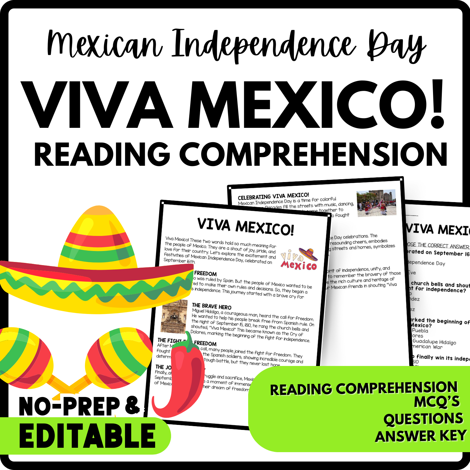 Viva Mexico! Reading Comprehension Worksheet-Printable and Editable