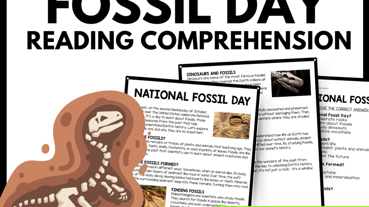 National Fossil Day Reading Comprehension Worksheet-Printable and Editable