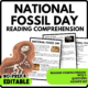 National Fossil Day Reading Comprehension Worksheet-Printable and Editable