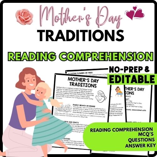 Special Mothers Day Traditions Reading Comprehension Worksheet-Printable and Editable