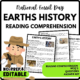 Earths History Reading Comprehension Worksheet-Printable and Editable