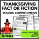 Thanksgiving Fact or Fiction Reading Comprehension Worksheet-Printable and Editable