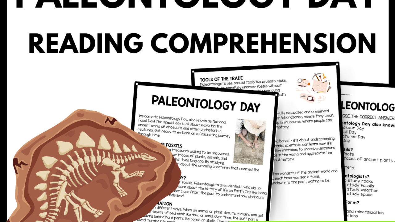 Paleontology Day Reading Comprehension Worksheet-Printable and Editable