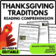 Thanksgiving Traditions Reading Comprehension Worksheet-Printable and Editable