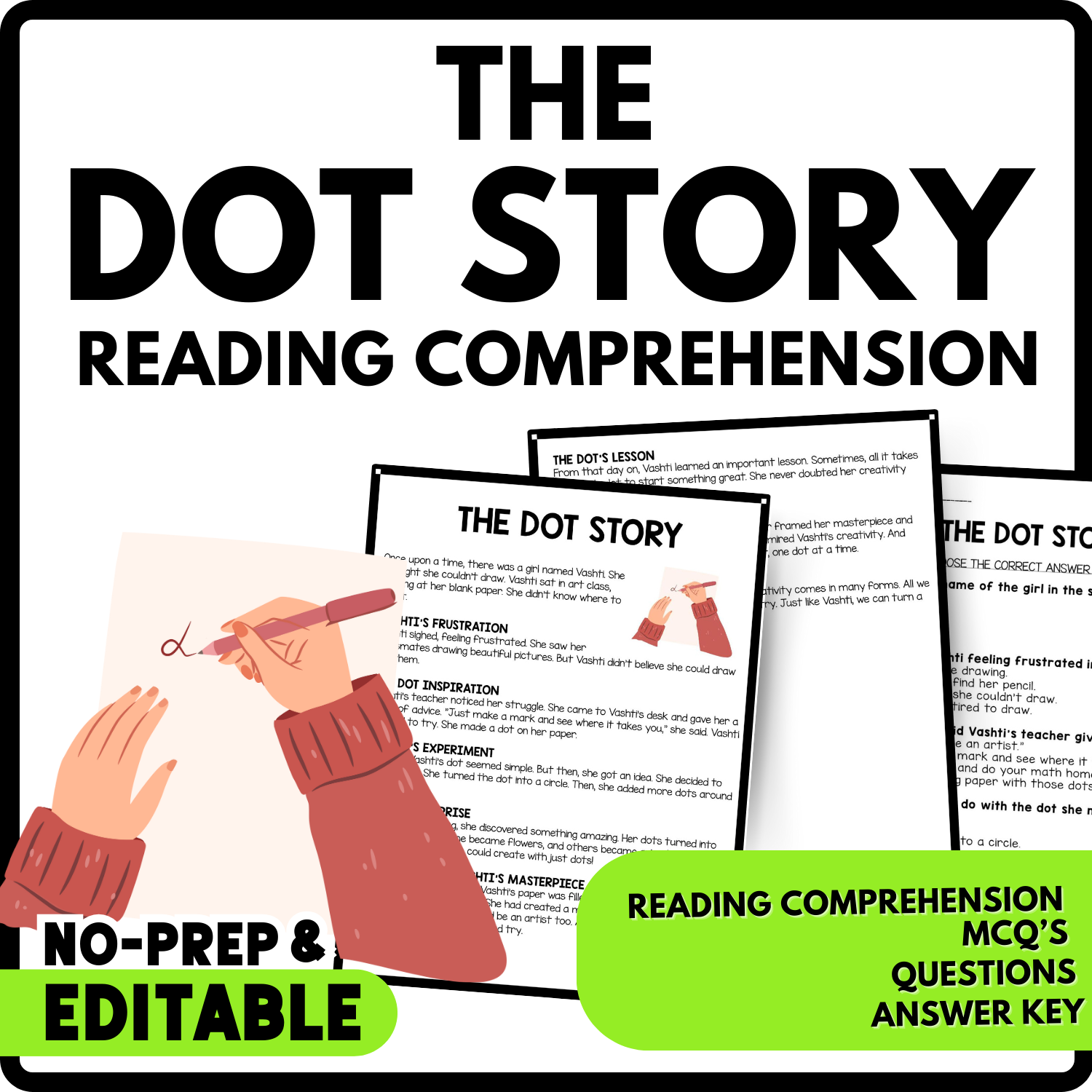 The Dot Story Reading Comprehension Worksheet-Printable and Editable