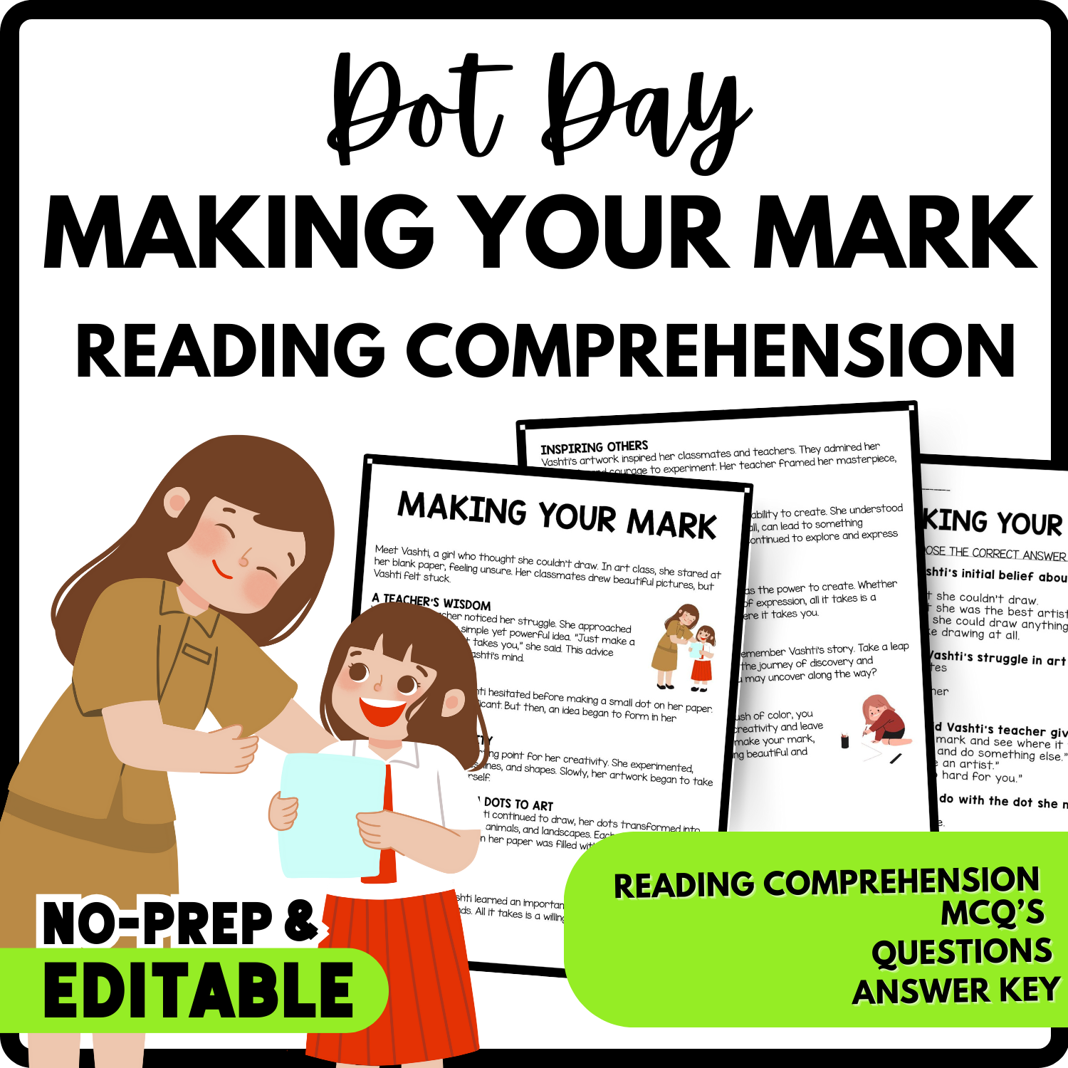 Making Your Mark Reading Comprehension Worksheet-Printable and Editable