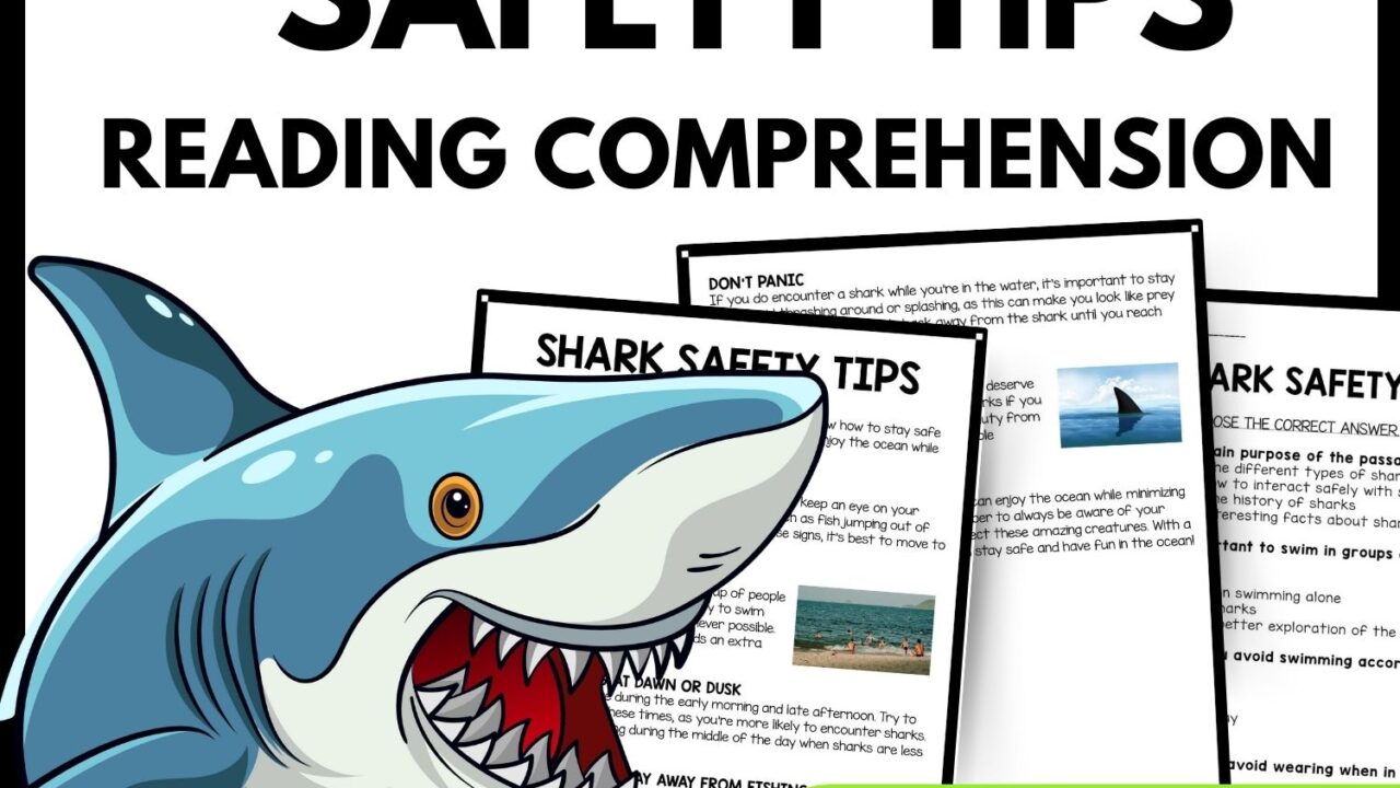 Shark Safety Tips Reading Comprehension Worksheet-Printable and Editable