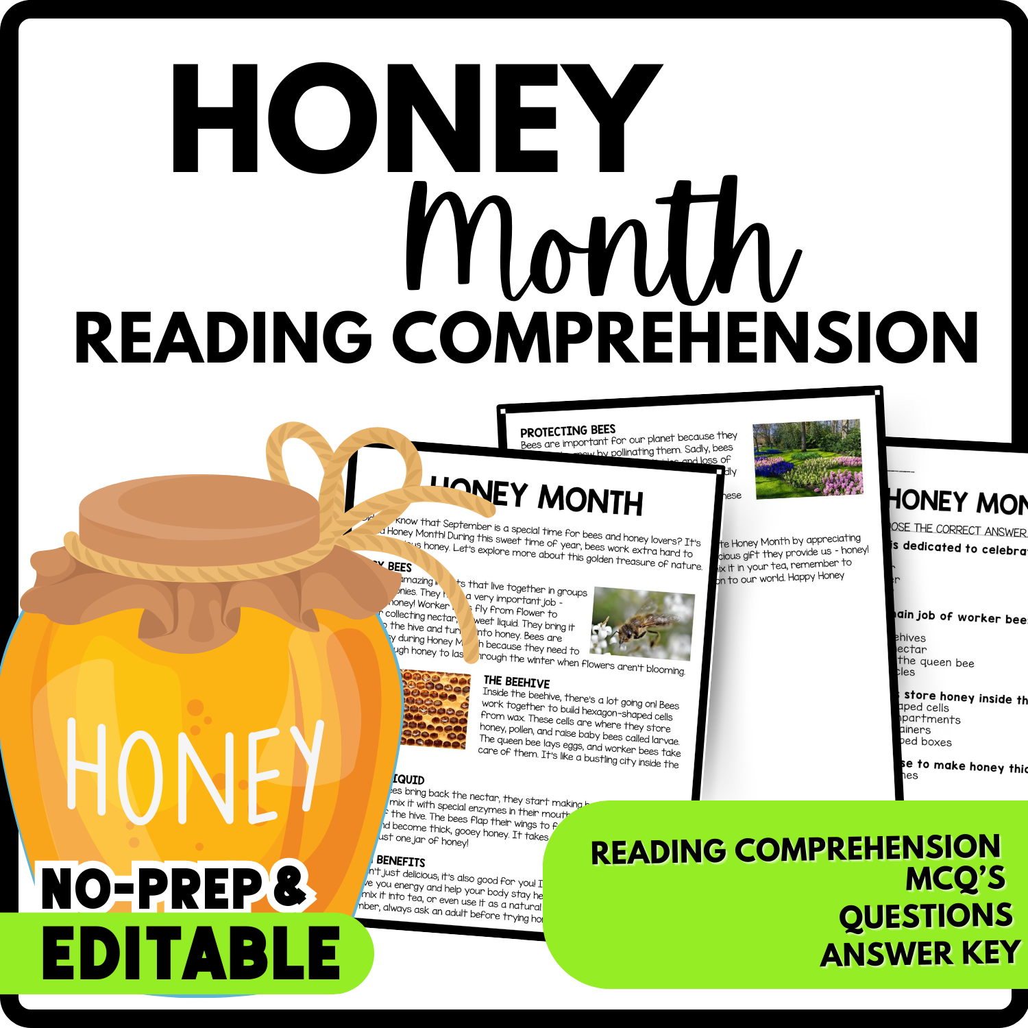 Women's History Month Honey Month Reading Comprehension Worksheet-Printable and Editable