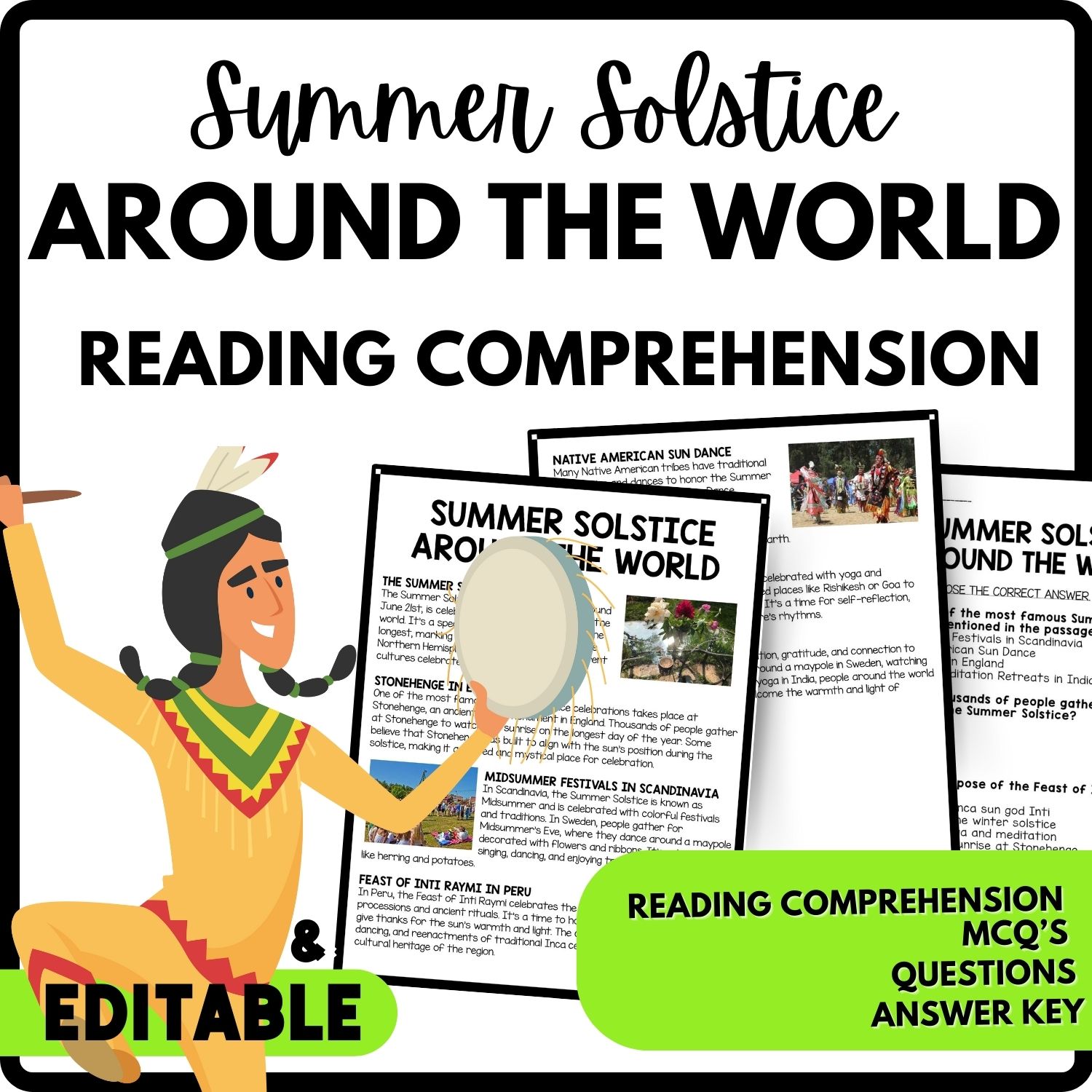 Summer Solstice Around the World Reading Comprehension Worksheet-Printable and Editable