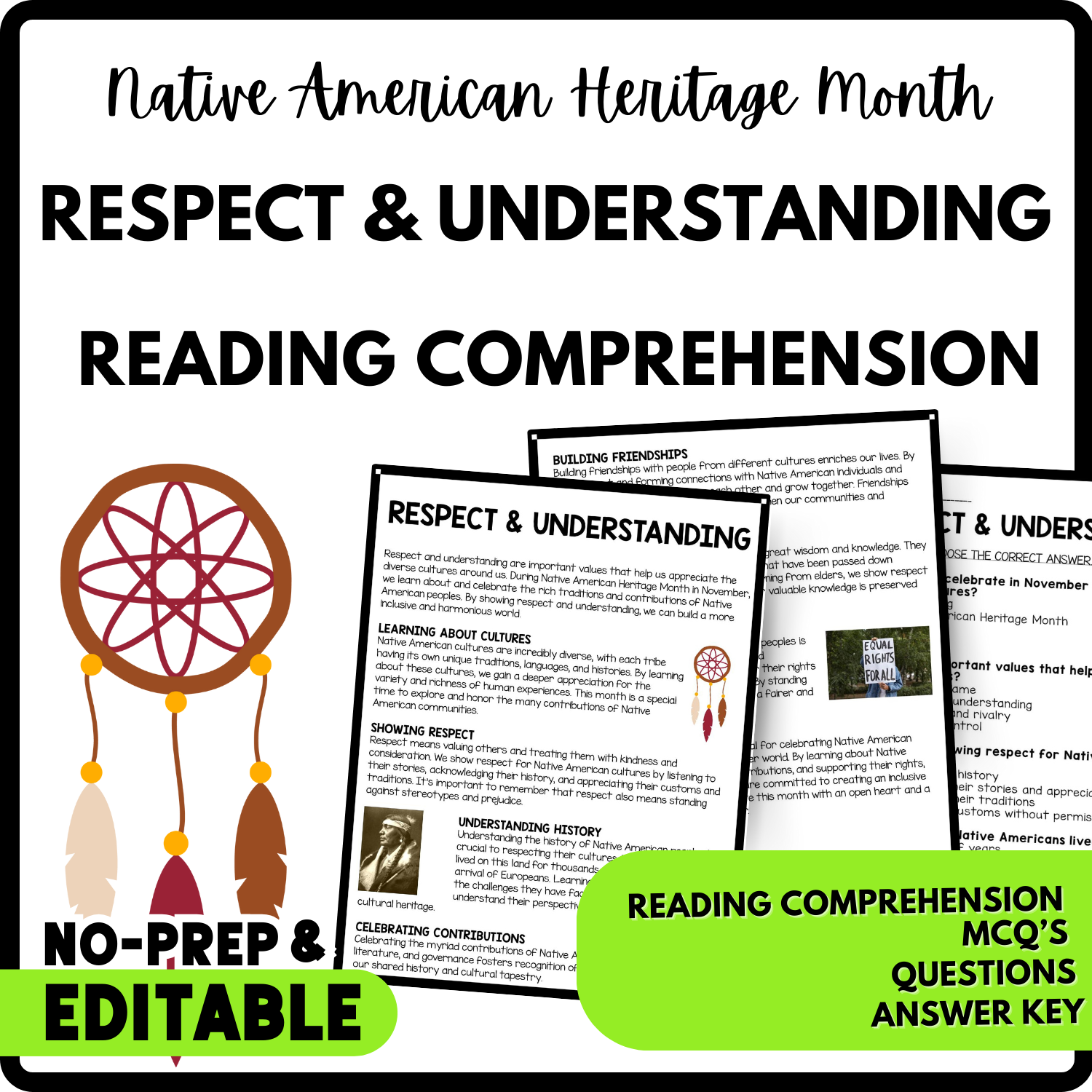 Respect & Understanding Reading Comprehension Worksheet-Printable and Editable