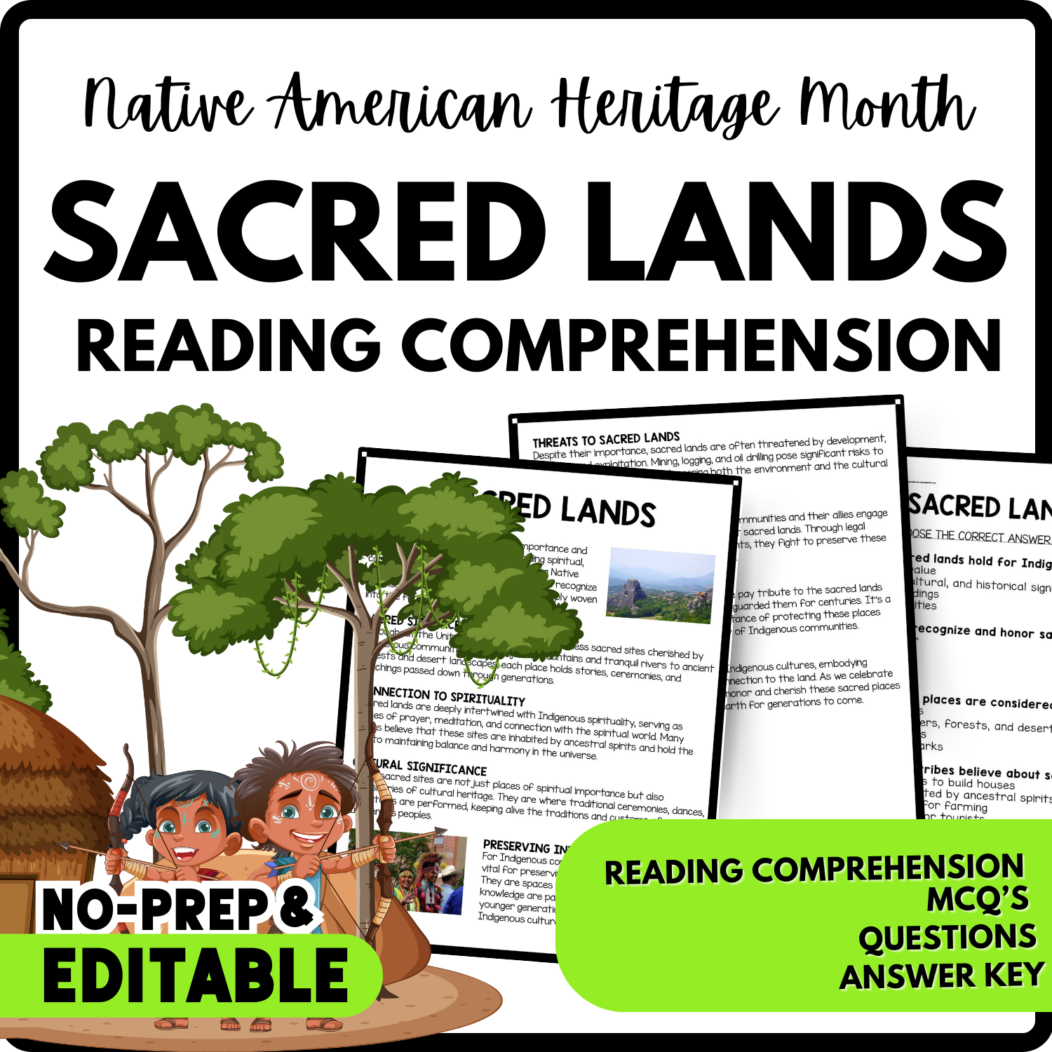 Sacred Lands Reading Comprehension Worksheet-Printable and Editable