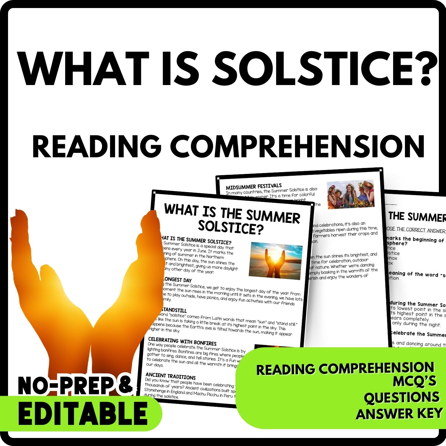 What Is the Summer Solstice? Reading Comprehension Worksheet-Printable and Editable