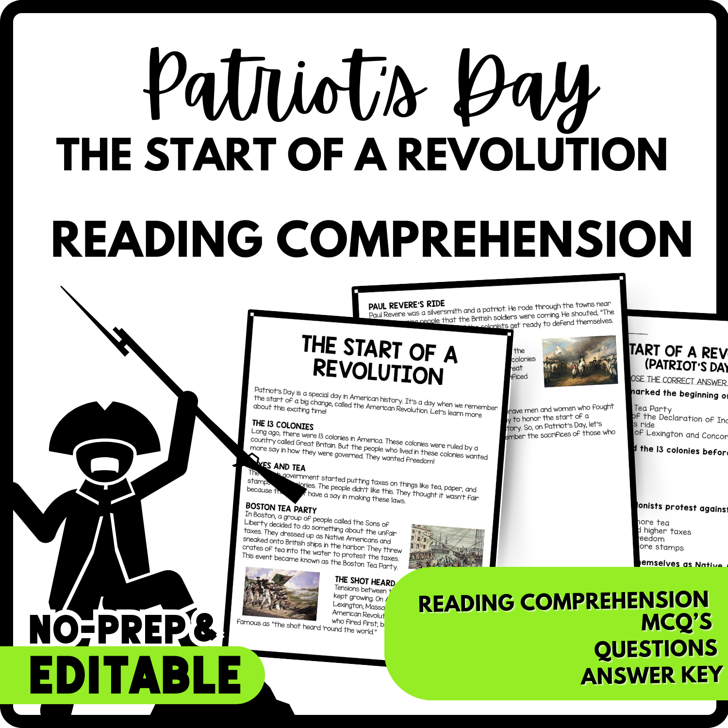 The Start of a Revolution Reading Comprehension Worksheet-Printable and Editable