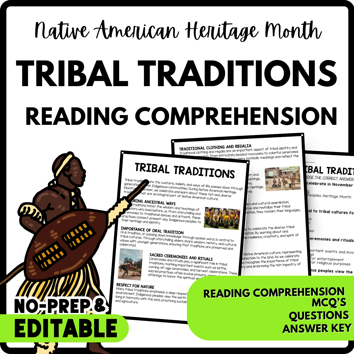 Tribal Traditions Reading Comprehension Worksheet-Printable and Editable