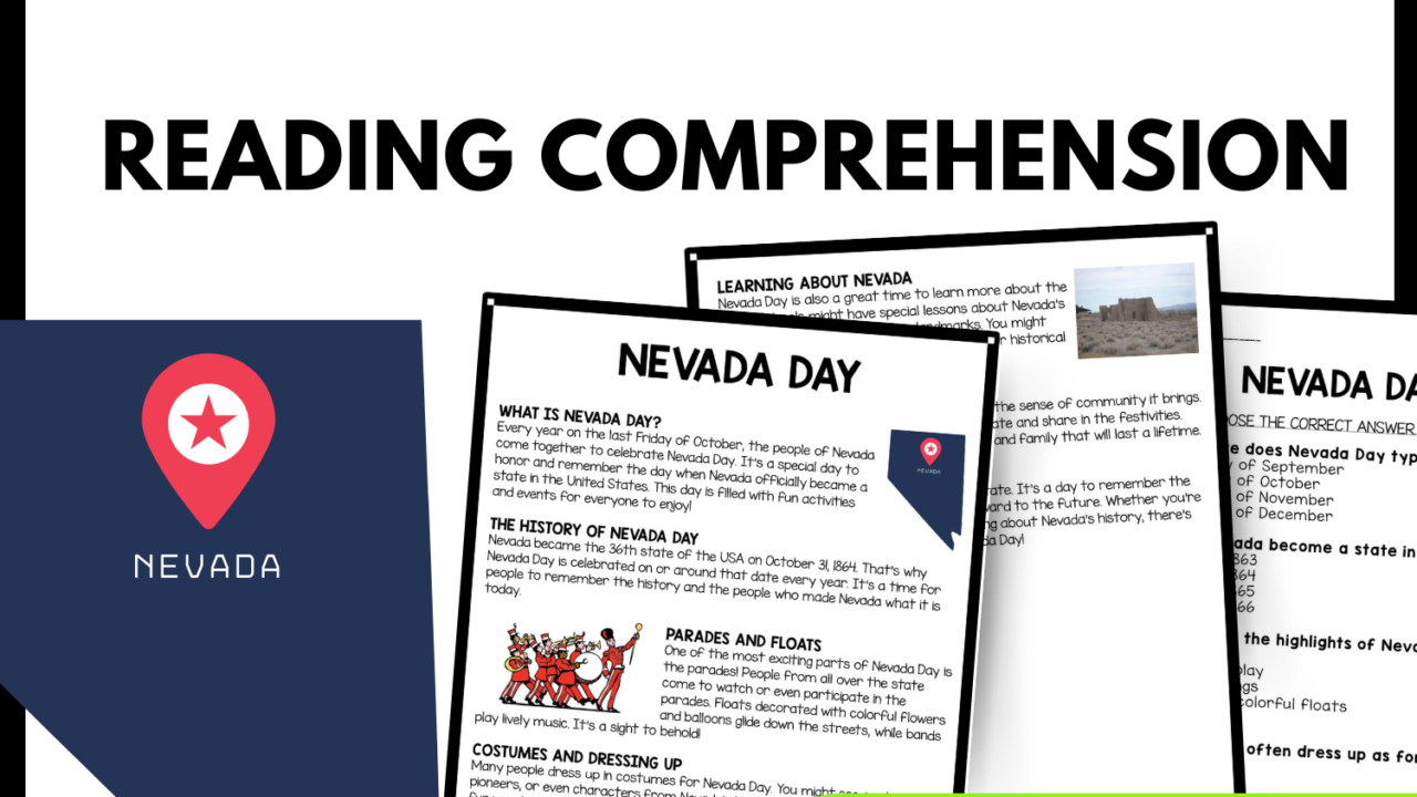 Nevada Day Reading Comprehension Worksheet-Printable and Editable