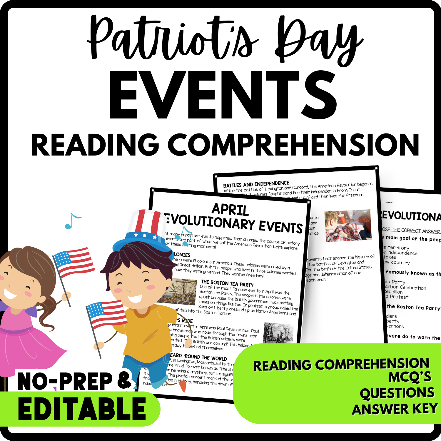 April Revolutionary Events Reading Comprehension Worksheet-Printable and Editable