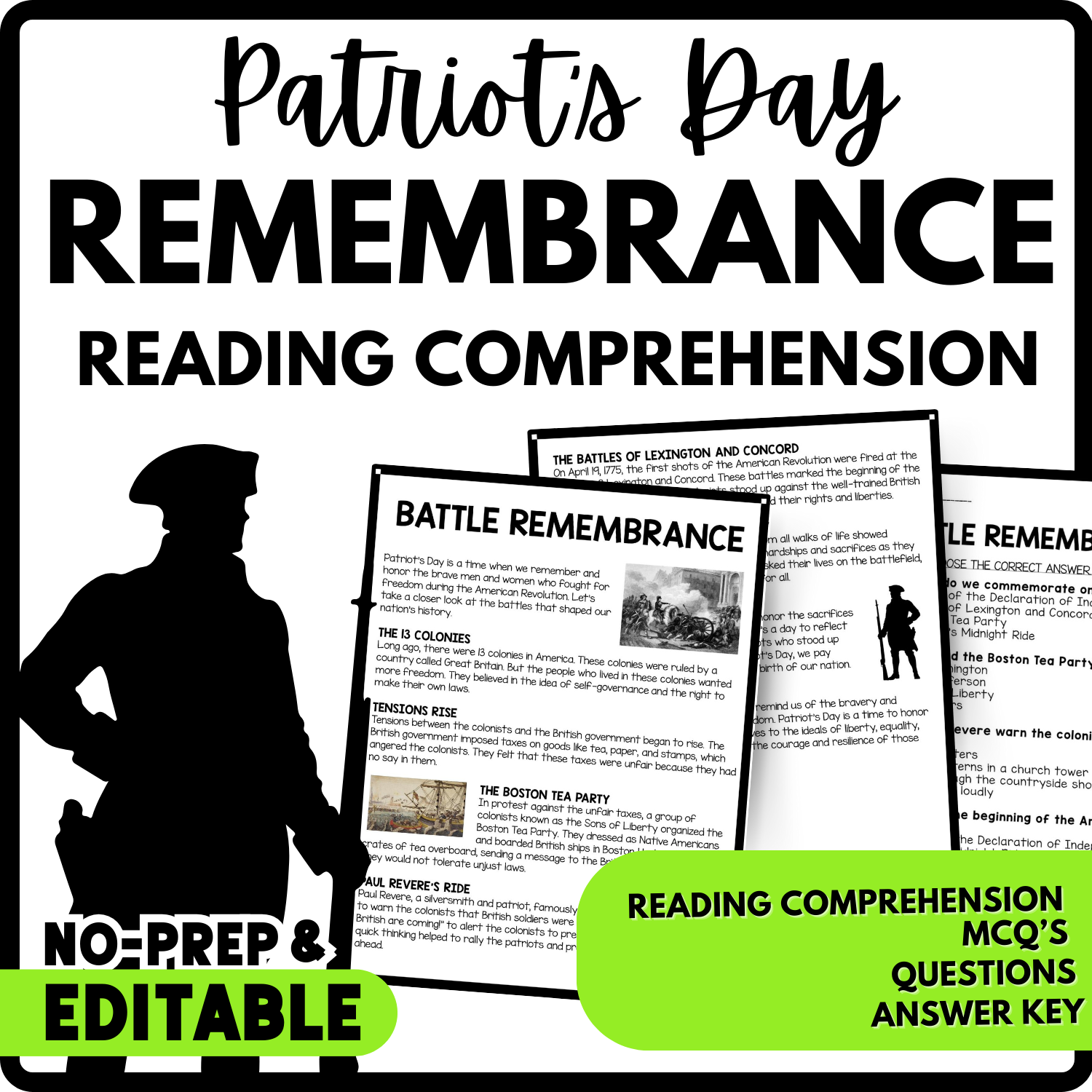 Battle Remembrance Reading Comprehension Worksheet-Printable and Editable