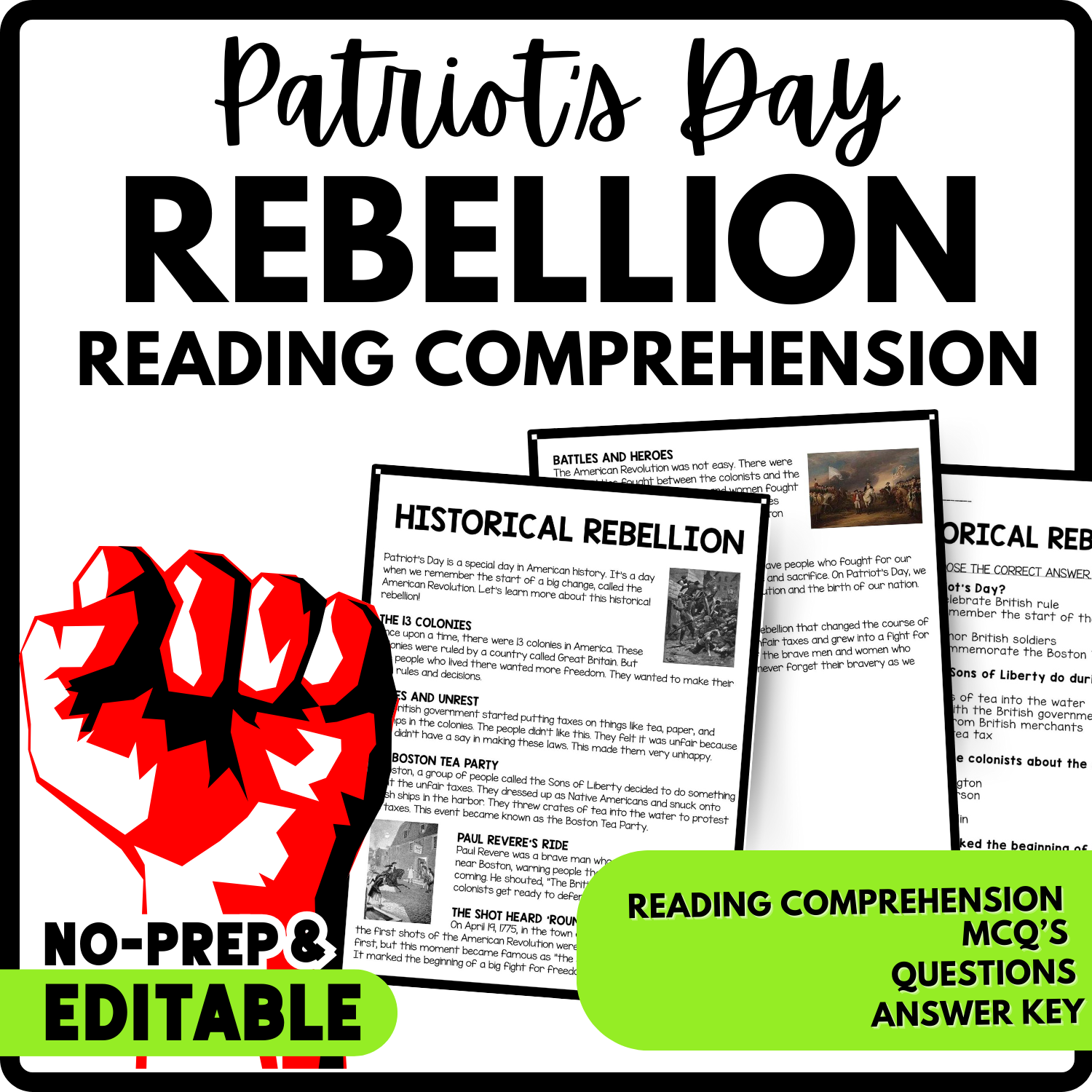 Historical Rebellion Reading Comprehension Worksheet-Printable and Editable