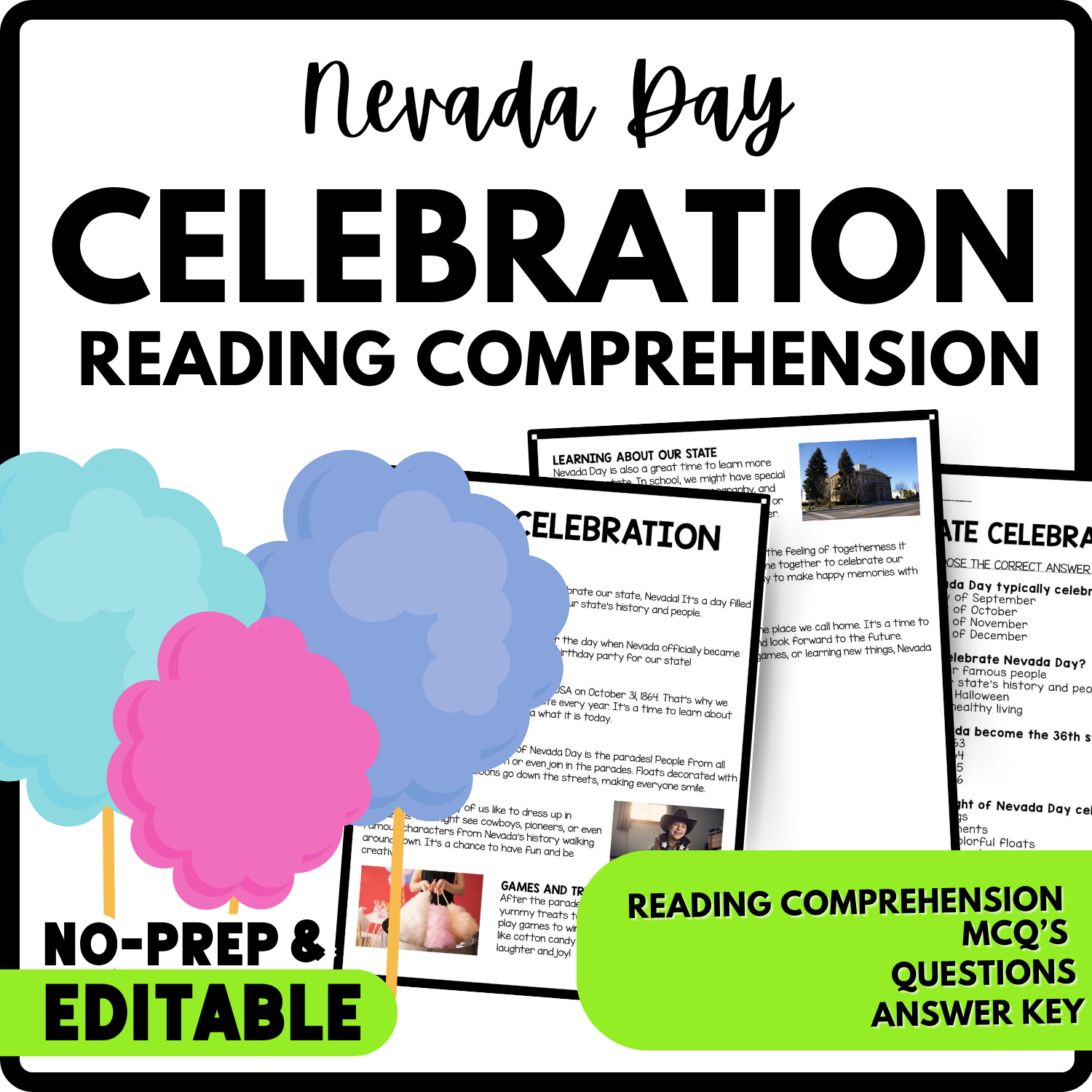 State Celebration Reading Comprehension Worksheet-Printable and Editable