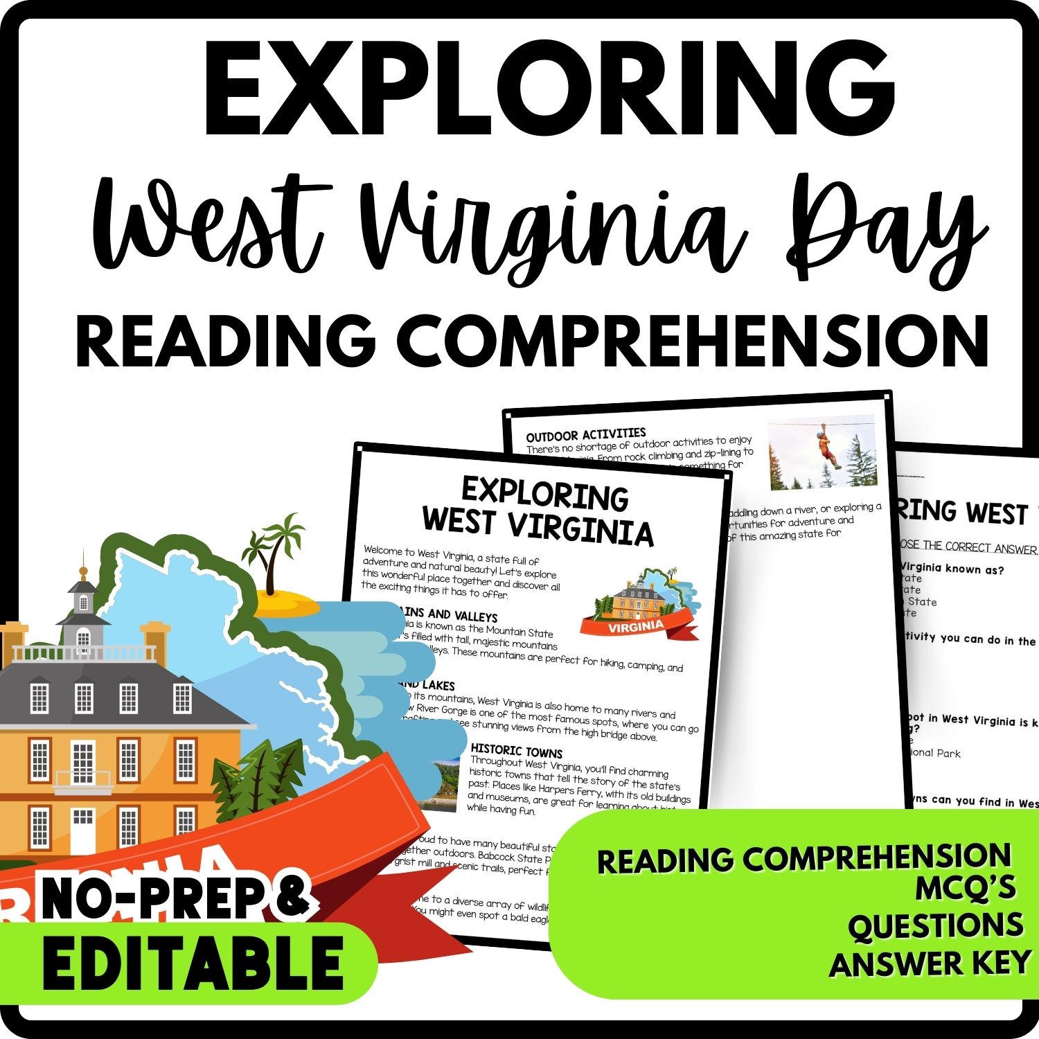 Exploring West Virginia Reading Comprehension Worksheet-Printable and Editable