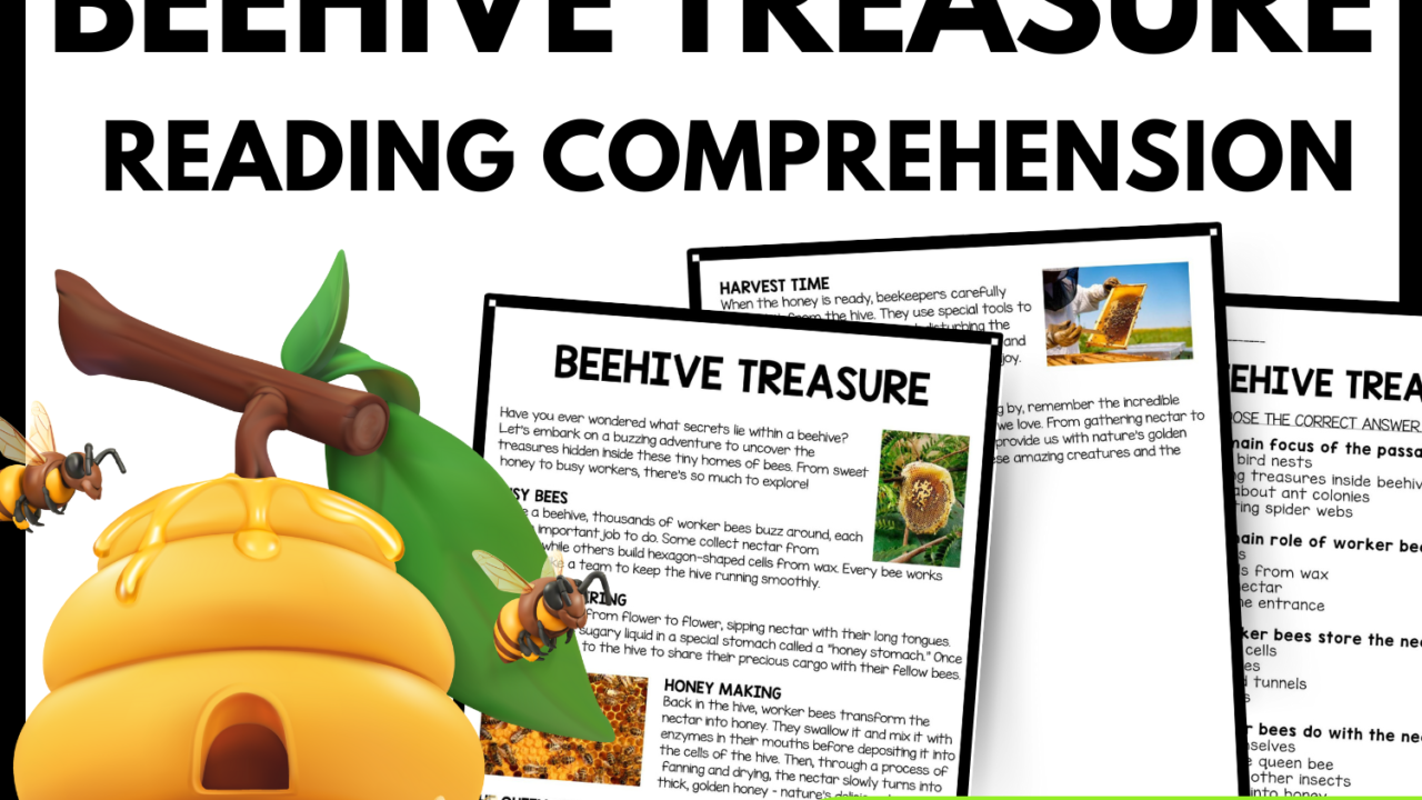 Women's History Month Beehive Treasure Reading Comprehension Worksheet-Printable and Editable