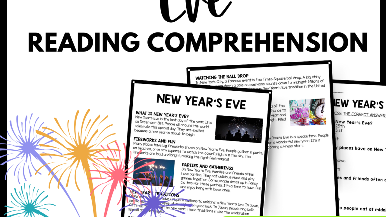 New Years Eve Reading Comprehension Worksheet-Printable and Editable