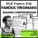 Famous West Virginians Reading Comprehension Worksheet-Printable and Editable