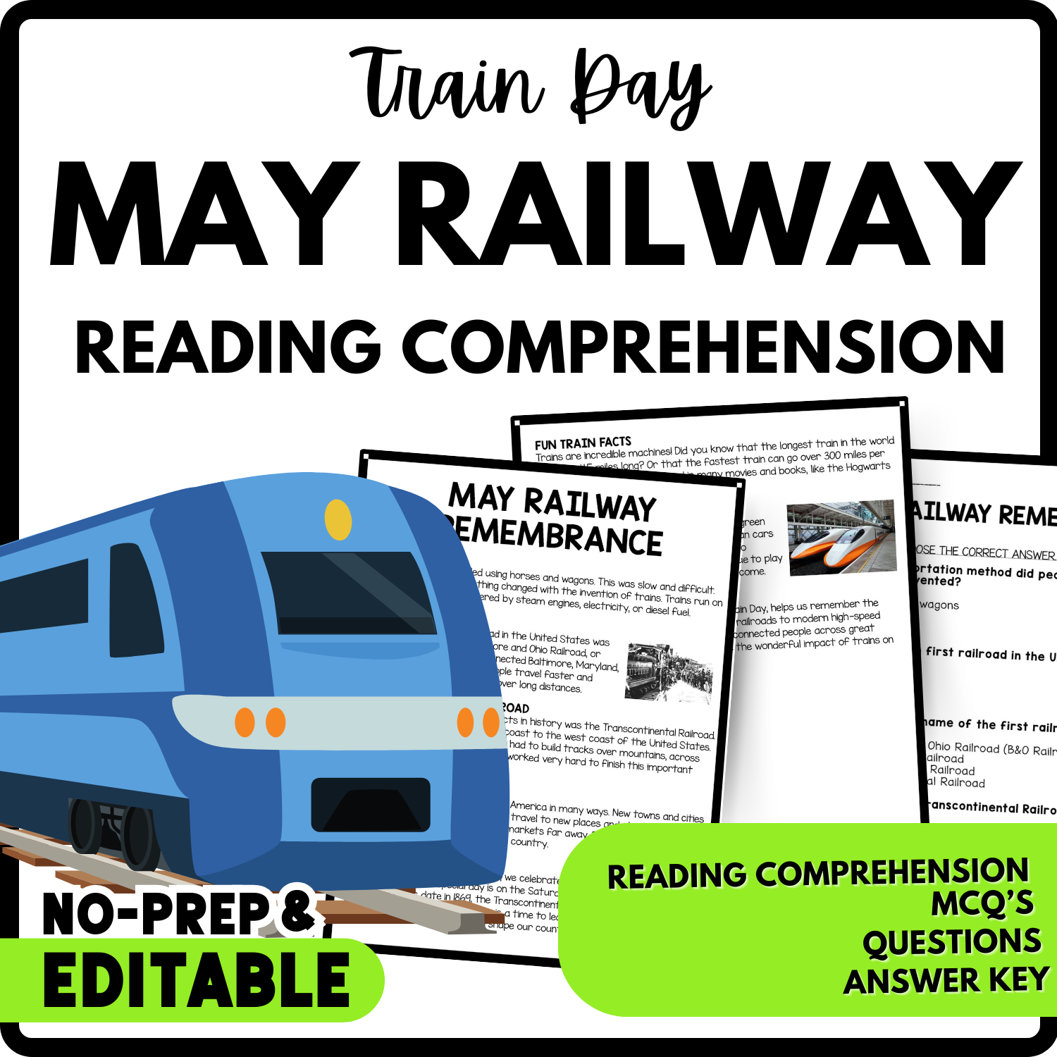May Railway Remembrance Reading Comprehension Worksheet-Printable and Editable